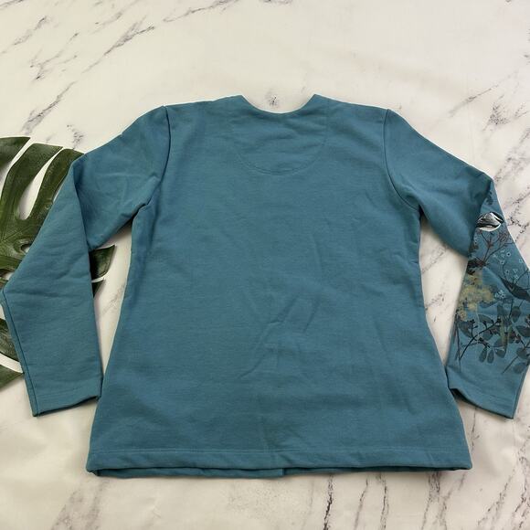 Artisan Vintage Y2k Sweatshirt Cardigan Size S Blue Birds Floral Buttons Grandma - Picture 8 of 12